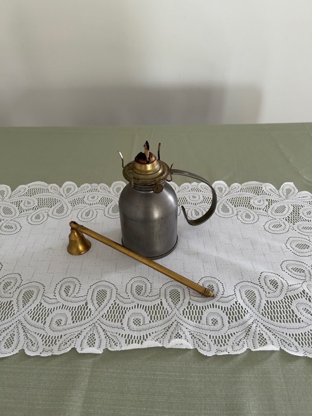 Vintage Oil Lamp with Long Handle Silver/Brass H 6.5 in Diameter 3.5 in